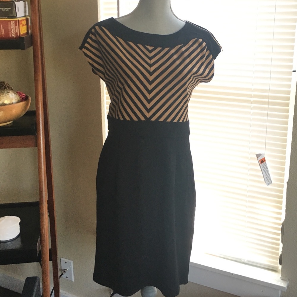 Black/tan stripe dress